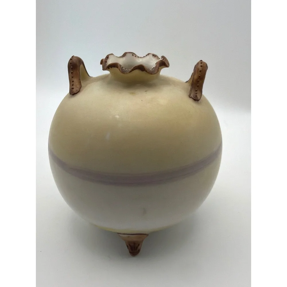 Antique Nippon Hand Painted Porcelain Tripod Vase Landscape Moriage 4 Inch